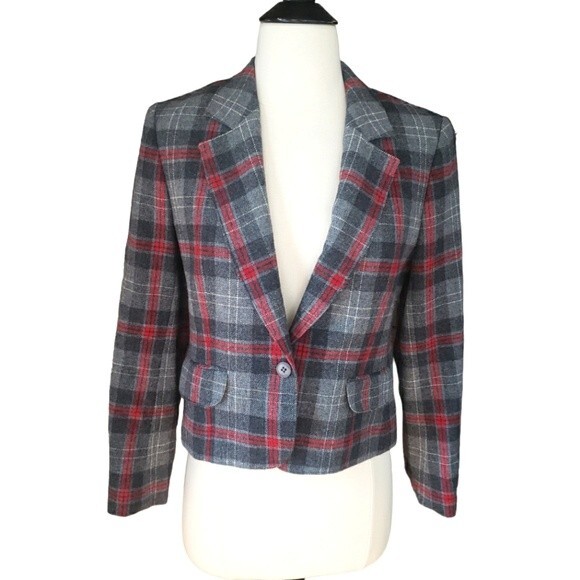 Vintage Plaid Pendleton Blazer Women's Size 6 Preppy 90s Clueless Petite Gray - Picture 1 of 5